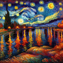 Load image into Gallery viewer, Diamond Painting - Full Round - Lake under the stars in Van Gogh&#39;s eyes (30*30CM)
