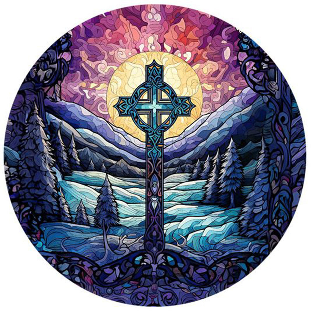 Diamond Painting - Full Round - cross snow landscape glass art (30*30CM)