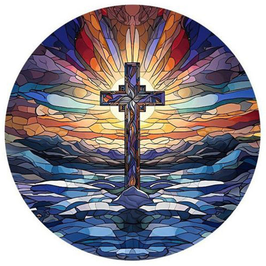 Diamond Painting - Full Round - cross sunrise landscape glass art (30*30CM)