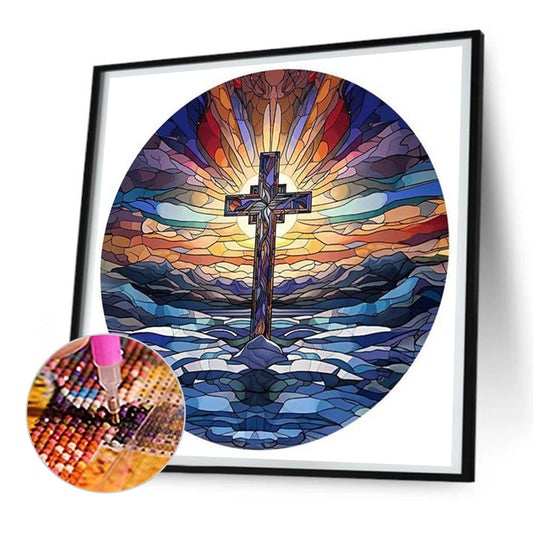 Diamond Painting - Full Round - cross sunrise landscape glass art (30*30CM)
