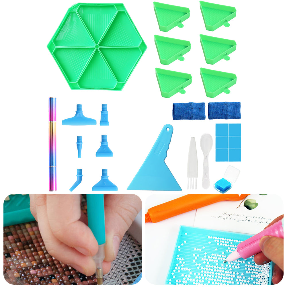 Diamond Painting Tool Accessory Tray Kit with Brush Spoon Glue Clays (Set 2)