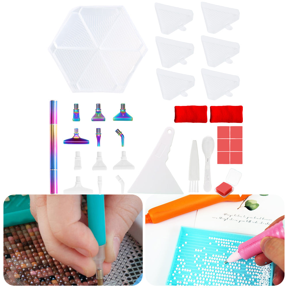 Diamond Painting Tool Accessory Tray Kit with Brush Spoon Glue Clays (Set 3)