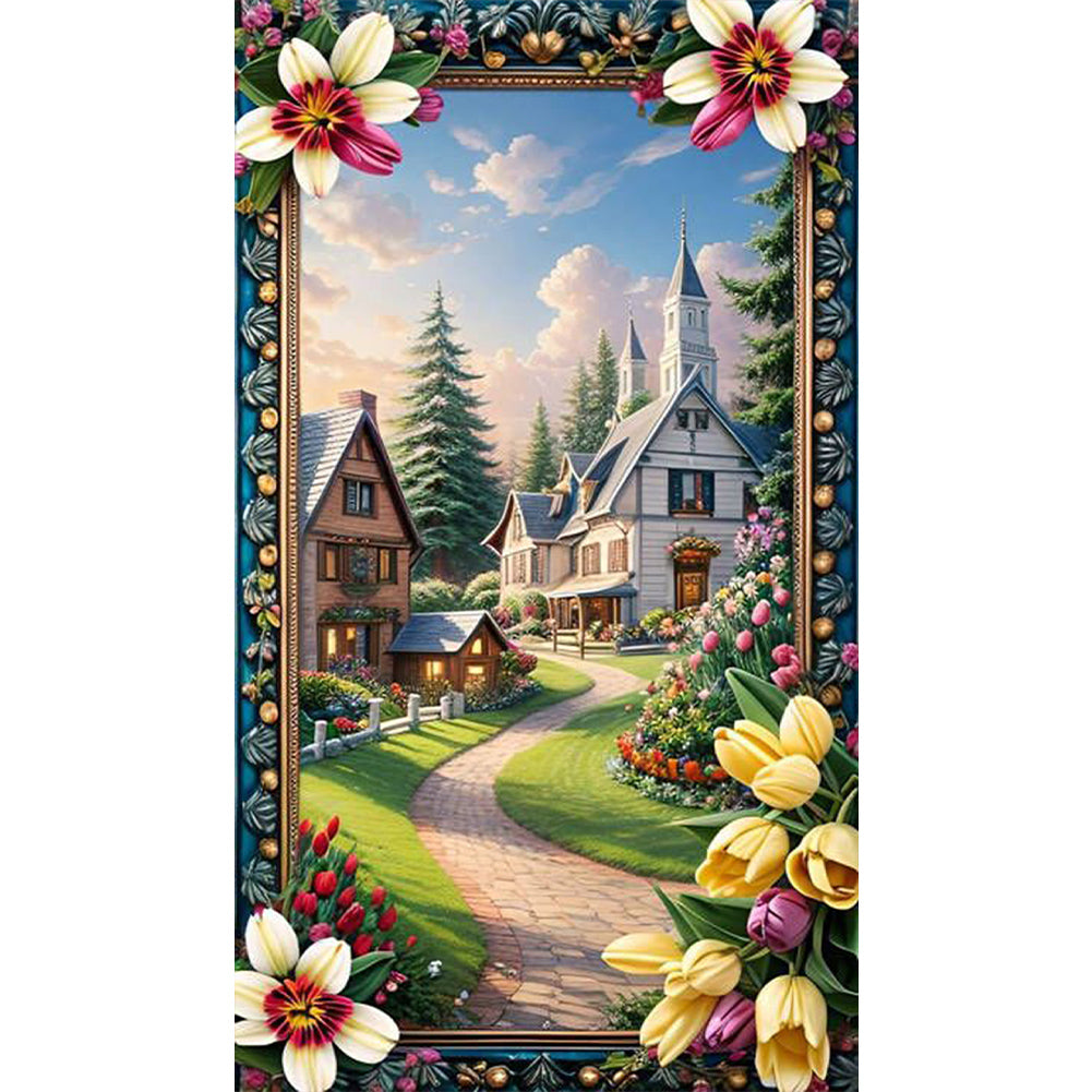 AB Diamond Painting - Full Round - Garden house with picture frame (40*70CM)