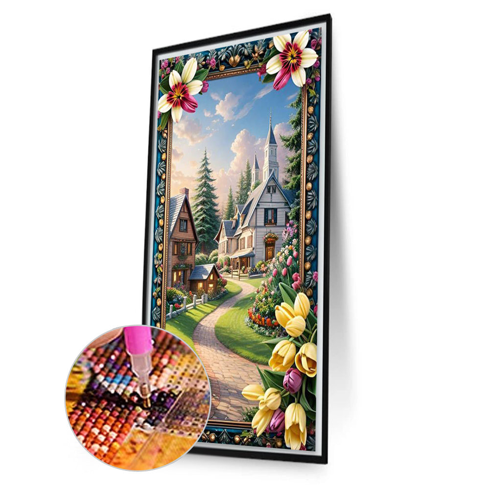 AB Diamond Painting - Full Round - Garden house with picture frame (40*70CM)