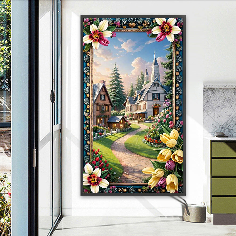 AB Diamond Painting - Full Round - Garden house with picture frame (40*70CM)