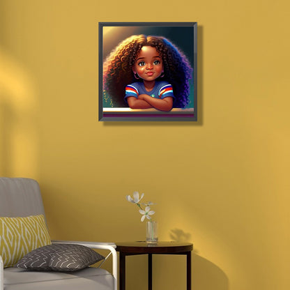 Diamond Painting - Full Round - Casual short sleeve curly hair girls (50*50CM)