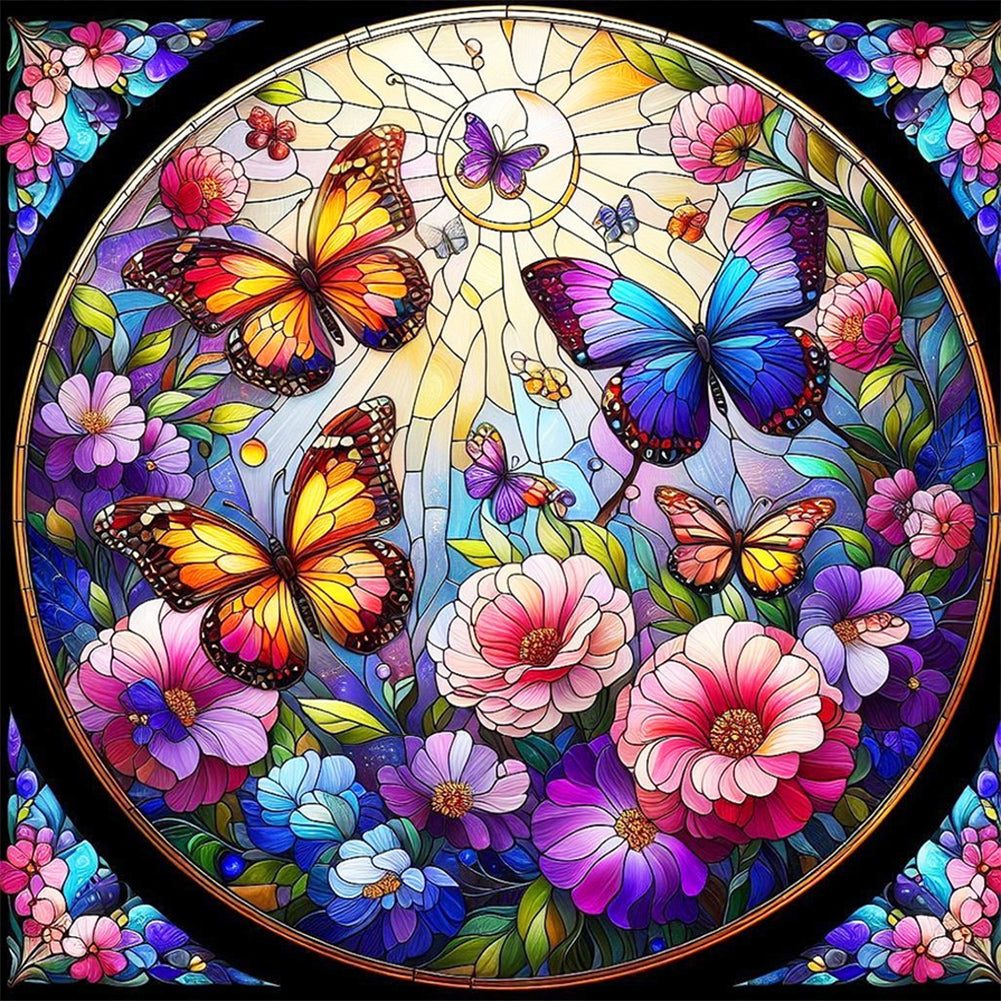 Diamond Painting - Full Round - glass art butterflies and flowers (30*30CM)