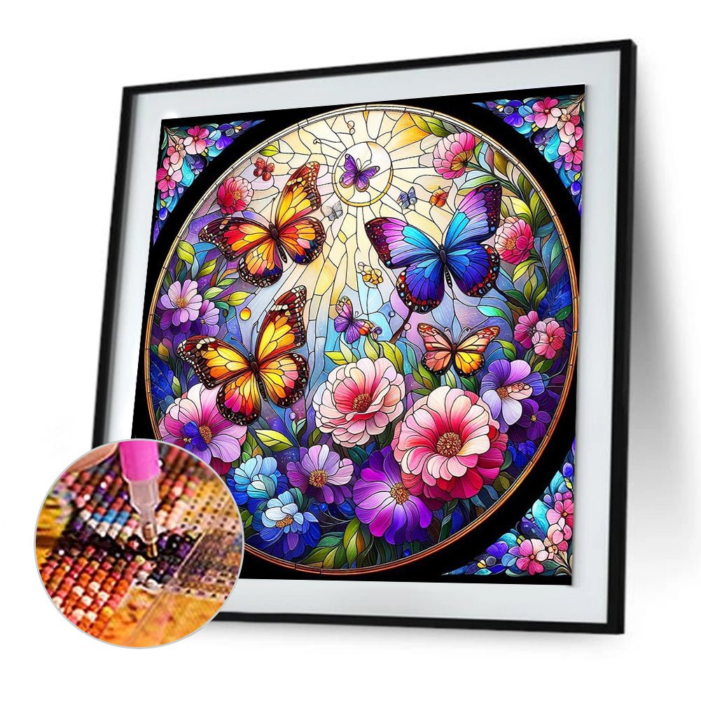 Diamond Painting - Full Round - glass art butterflies and flowers (30*30CM)