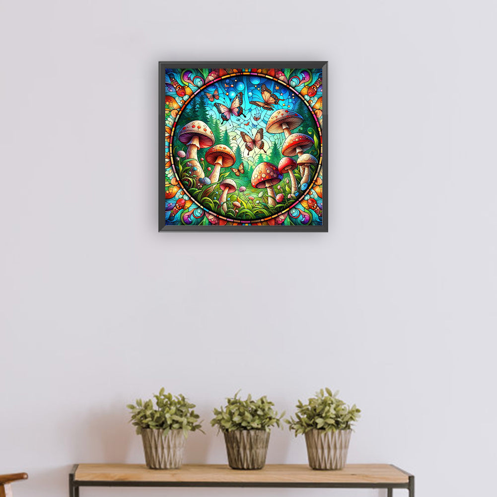 Diamond Painting - Full Round - glass art butterfly mushroom (30*30CM)