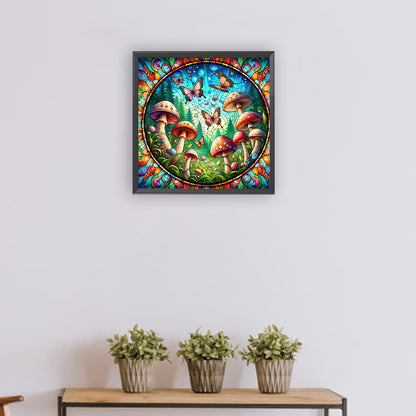 Diamond Painting - Full Round - glass art butterfly mushroom (30*30CM)