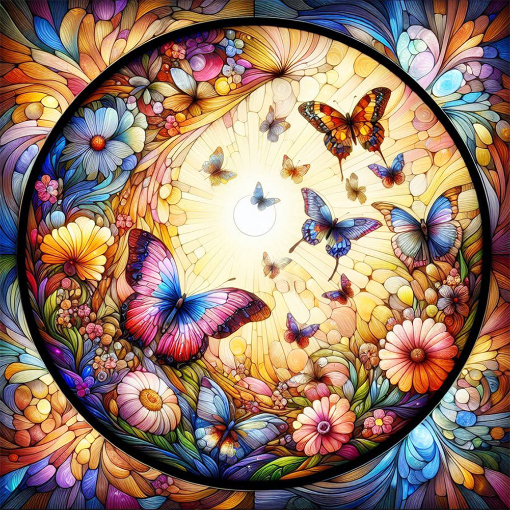 Diamond Painting - Full Round - Glass Art Butterfly Bush (30*30CM)