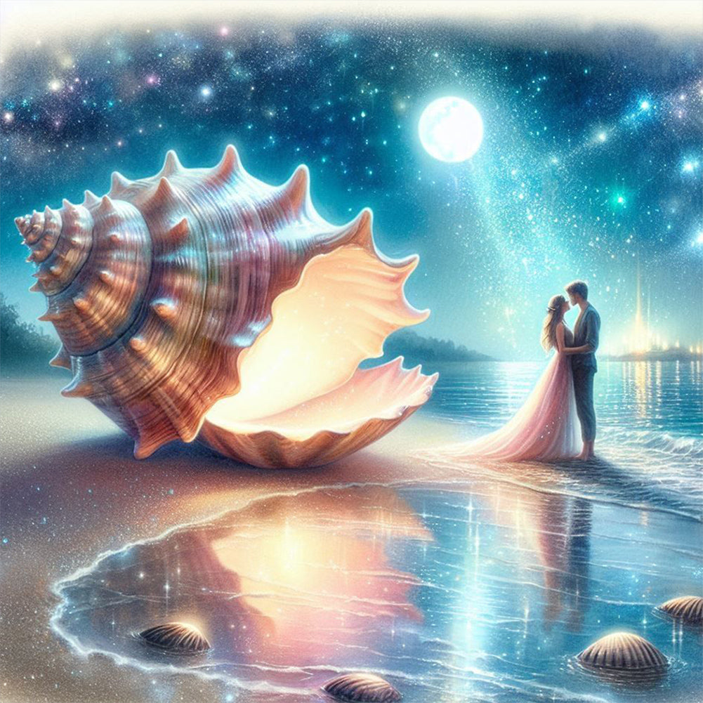 Diamond Painting - Full Round - Seashells under the moon (30*30CM)