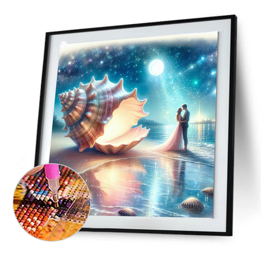 Diamond Painting - Full Round - Seashells under the moon (30*30CM)