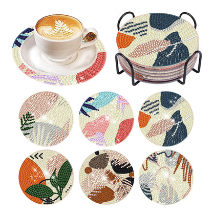 6 Pcs Diamond Art Coasters Diamond Art Painting Coasters Kit with Holder (Leaf)
