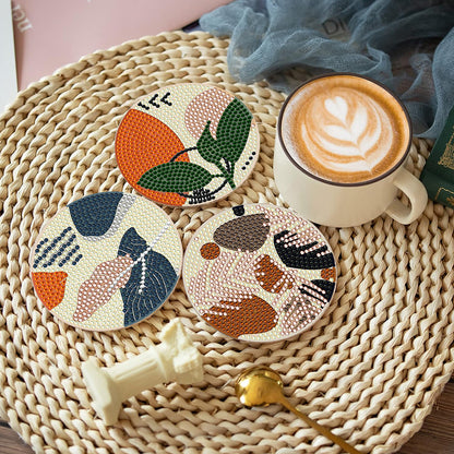 6 Pcs Diamond Art Coasters Diamond Art Painting Coasters Kit with Holder (Leaf)