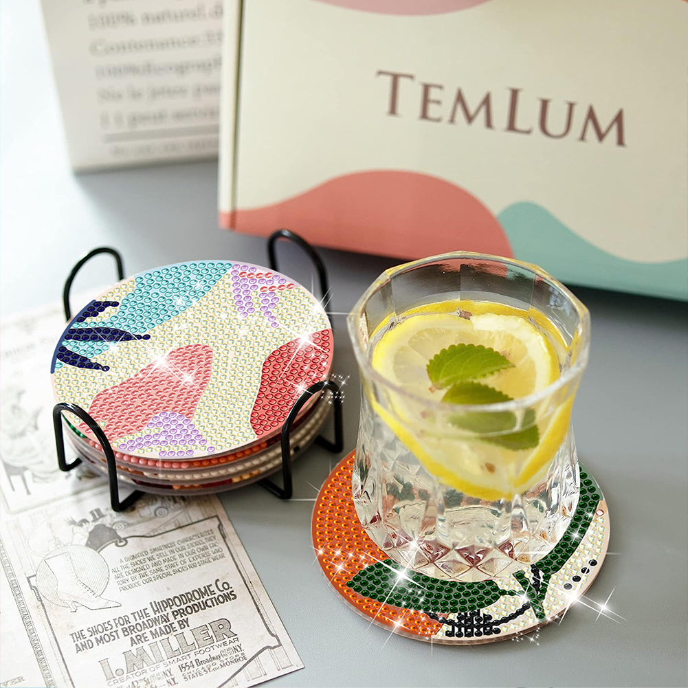 6 Pcs Diamond Art Coasters Diamond Art Painting Coasters Kit with Holder (Leaf)