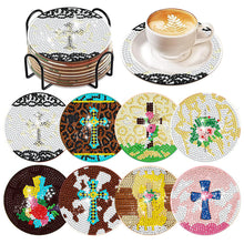 Load image into Gallery viewer, 8 Pcs Diamond Art Coasters Diamond Art Painting Coasters Kit with Holder (Cross)
