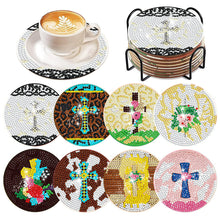 Load image into Gallery viewer, 8 Pcs Diamond Art Coasters Diamond Art Painting Coasters Kit with Holder (Cross)
