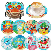 Load image into Gallery viewer, 8 Pcs Diamond Art Coaster Diamond Art Painting Coaster Kit with Holder (Summer)

