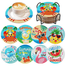 Load image into Gallery viewer, 8 Pcs Diamond Art Coaster Diamond Art Painting Coaster Kit with Holder (Summer)
