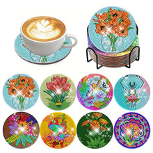 Load image into Gallery viewer, 8Pcs Diamond Art Painting Coasters Craft Kit with Holder for Gift (Color Flower)
