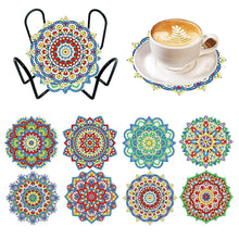 Load image into Gallery viewer, 8 Pcs Diamond Art Coaster Diamond Painting Coaster with Holder (Mandala Flower)
