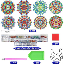 Load image into Gallery viewer, 8 Pcs Diamond Art Coaster Diamond Painting Coaster with Holder (Mandala Flower)

