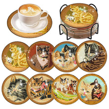 Load image into Gallery viewer, 8Pcs Diamond Art Painting Coasters Craft Kit with Holder for Gift (Farm Cat)
