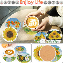 Load image into Gallery viewer, 8 Pcs Diamond Art Painting Coasters Craft Kit with Holder for Gift (Sunflower)
