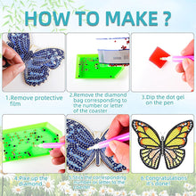 Load image into Gallery viewer, 10 Pcs Butterfly Special Shaped DIY Diamond Art Coasters Kit Crafts with Holder
