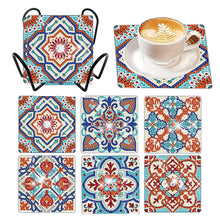 Load image into Gallery viewer, 6 Pcs Square Flower Diamond Art Coasters Diamond Art Coasters Crafts with Holder
