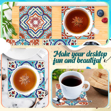Load image into Gallery viewer, 6 Pcs Square Flower Diamond Art Coasters Diamond Art Coasters Crafts with Holder
