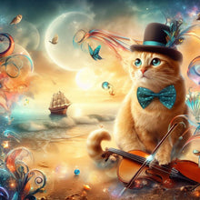 Load image into Gallery viewer, Diamond Painting - Full Round - Kitten in top hat and violin (30*30CM)
