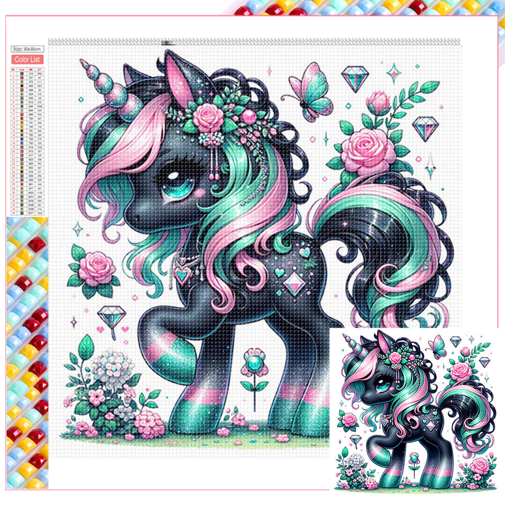 Diamond Painting - Full Square - black and white unicorn (30*30CM)