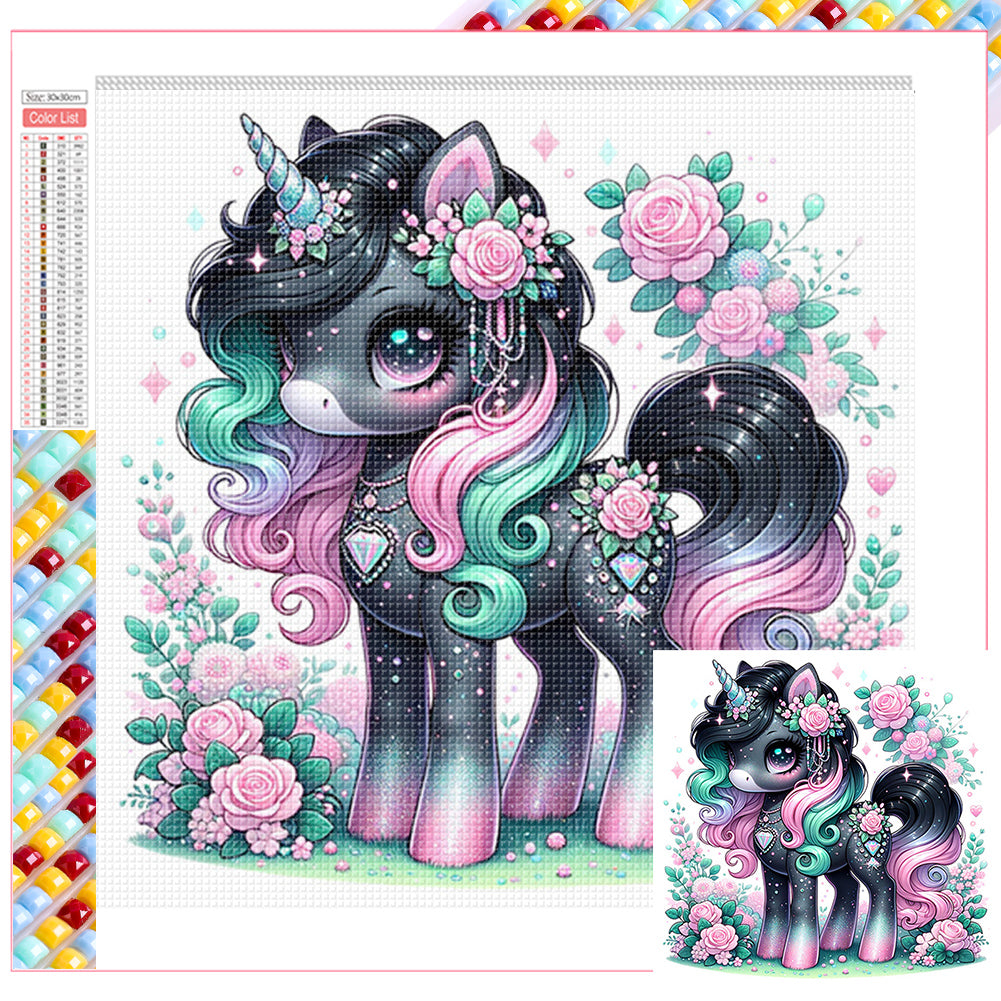 Diamond Painting - Full Square - black and white unicorn (30*30CM)
