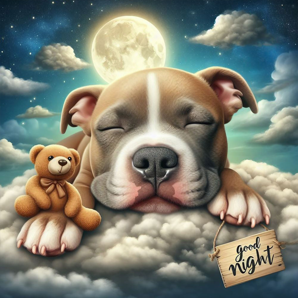 Diamond Painting - Full Round - Good night bear and puppy (30*30CM)