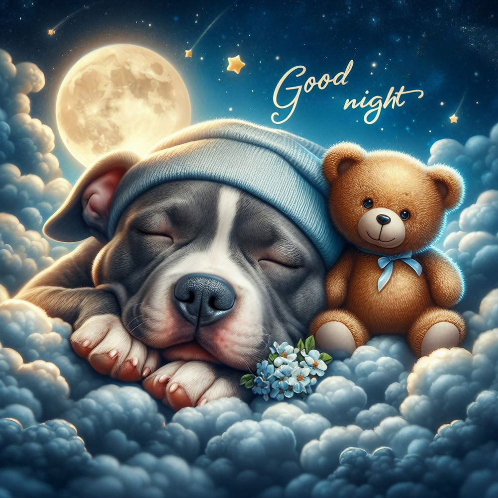 Diamond Painting - Full Round - Good night bear and puppy (30*30CM)