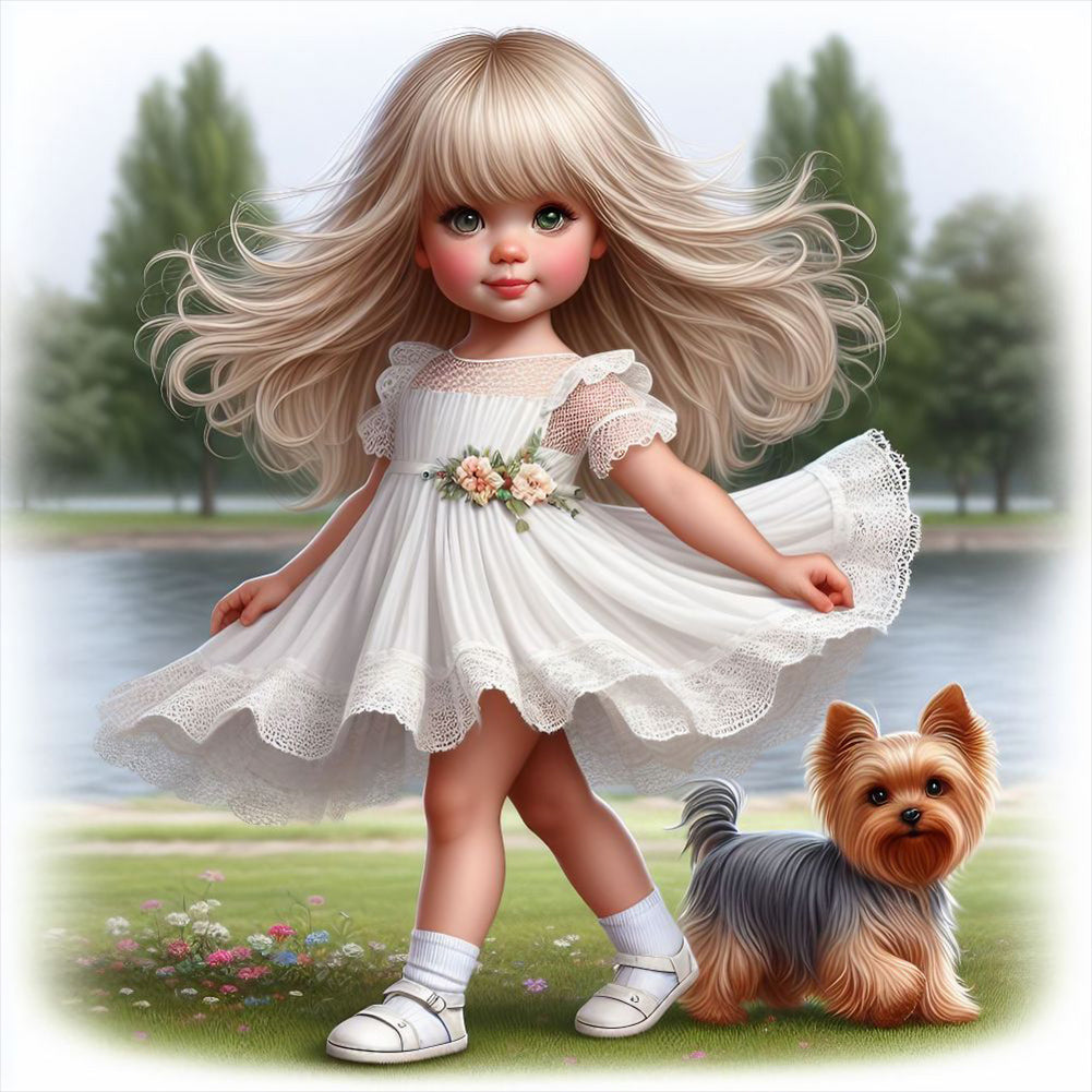 Diamond Painting - Full Round - girl and puppy (30*30CM)