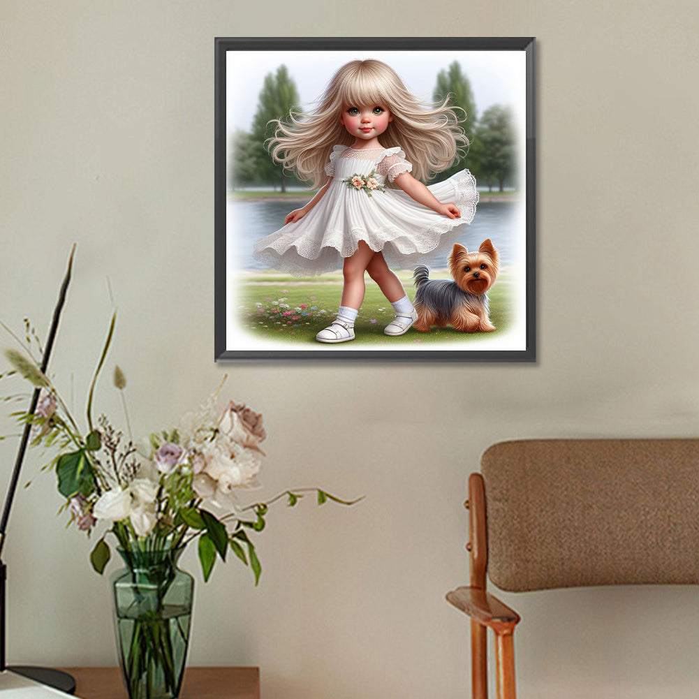Diamond Painting - Full Round - girl and puppy (30*30CM)