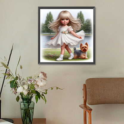 Diamond Painting - Full Round - girl and puppy (30*30CM)