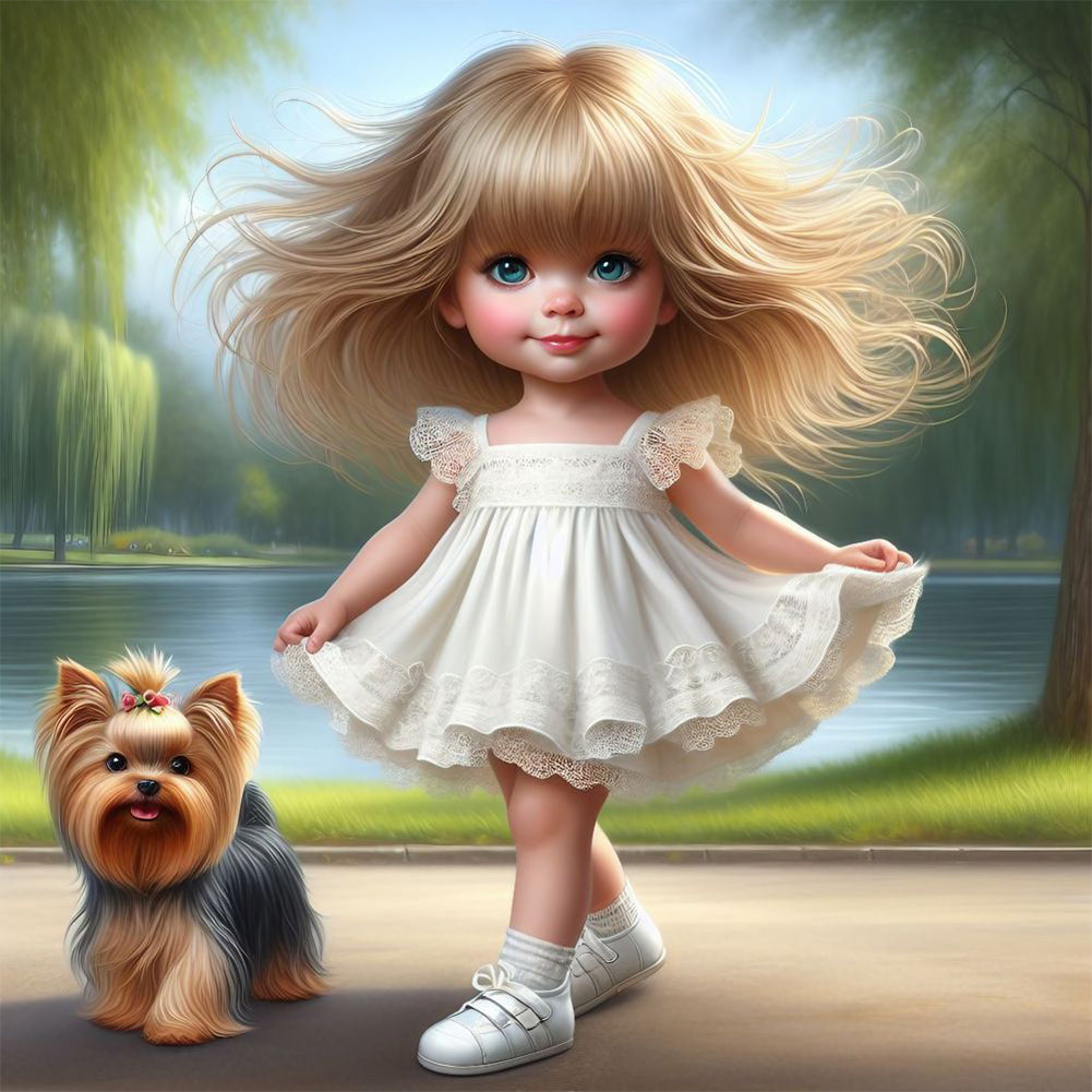 Diamond Painting - Full Round - girl and puppy (30*30CM)
