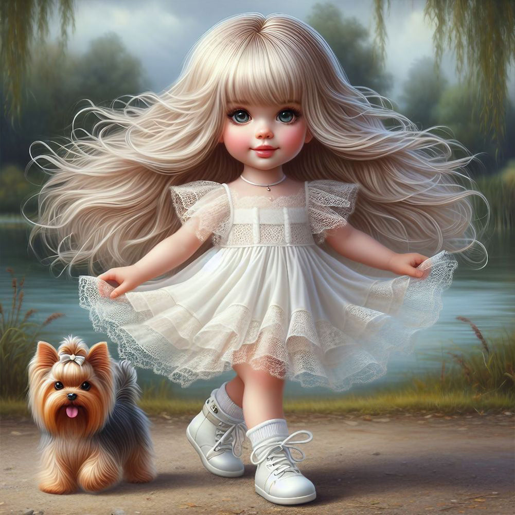 Diamond Painting - Full Round - girl and puppy (30*30CM)