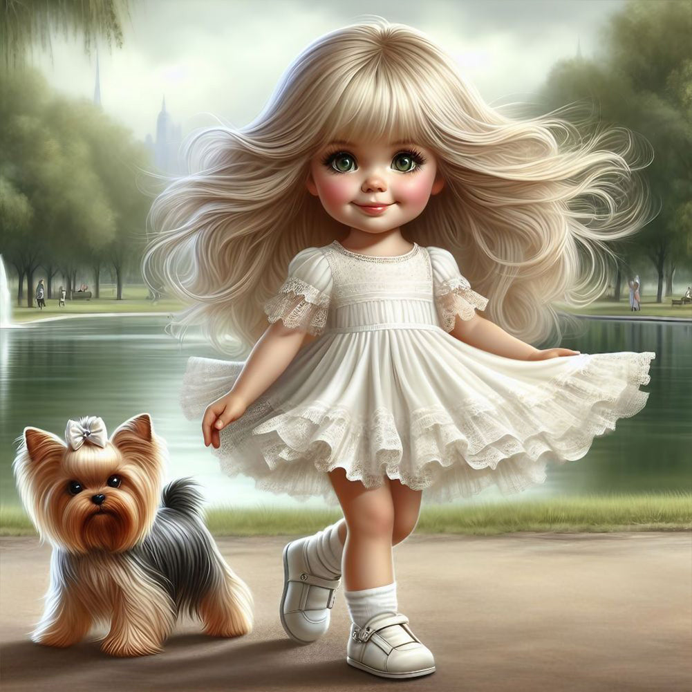 Diamond Painting - Full Round - girl and puppy (30*30CM)