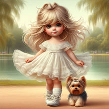 Load image into Gallery viewer, Diamond Painting - Full Round - girl and puppy (30*30CM)
