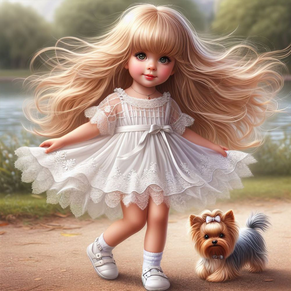 Diamond Painting - Full Round - girl and puppy (30*30CM)