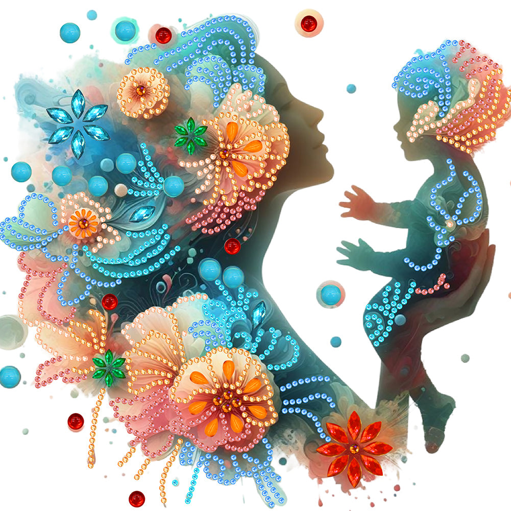Diamond Painting - Partial Special Shaped - Mother and child silhouette (30*30CM)
