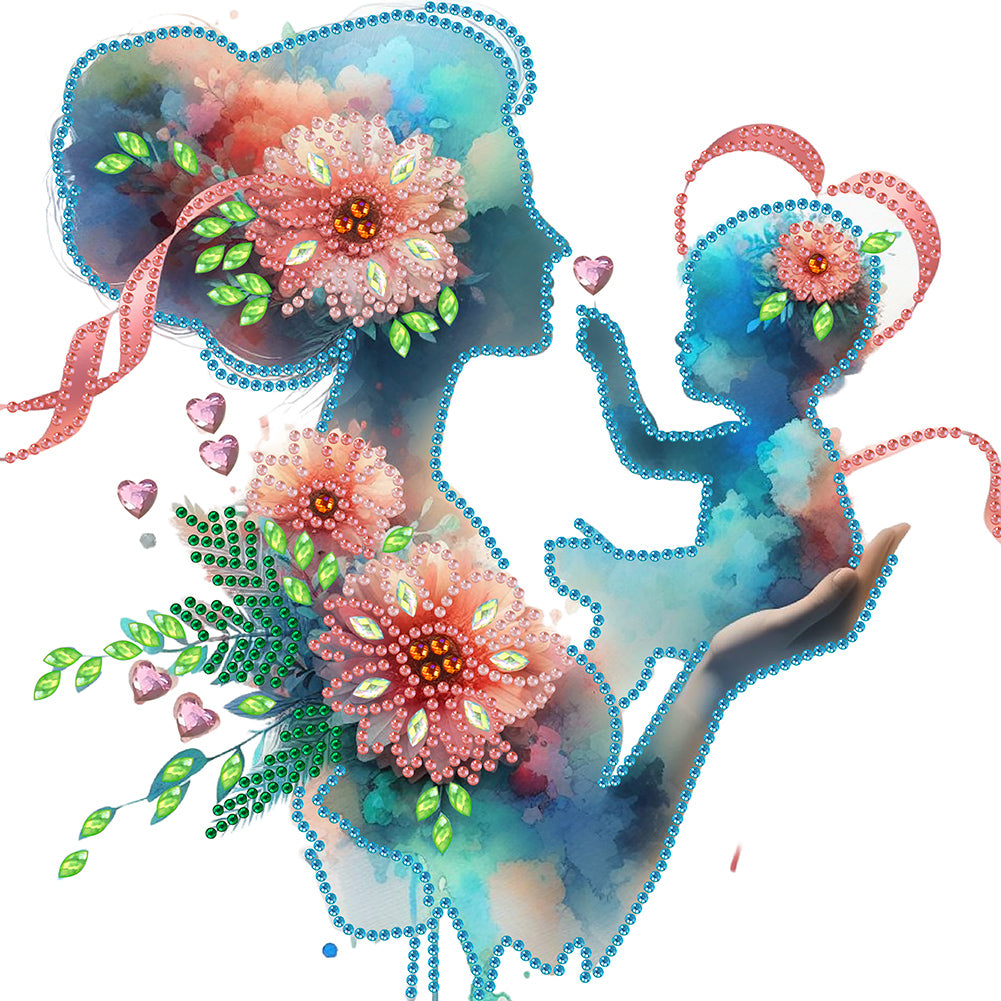 Diamond Painting - Partial Special Shaped - Mother and child silhouette (30*30CM)