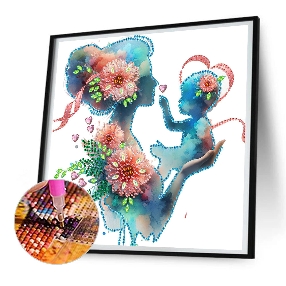 Diamond Painting - Partial Special Shaped - Mother and child silhouette (30*30CM)