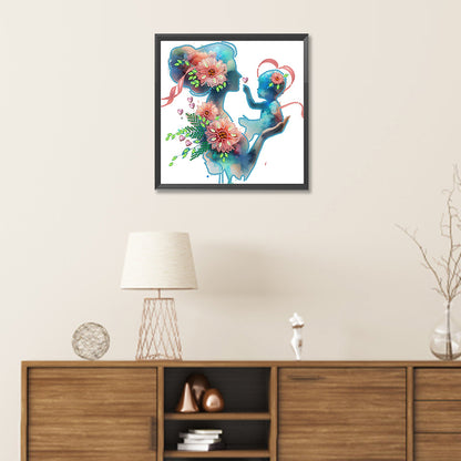 Diamond Painting - Partial Special Shaped - Mother and child silhouette (30*30CM)