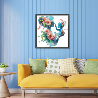 Diamond Painting - Partial Special Shaped - Mother and child silhouette (30*30CM)